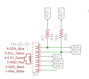 Diagram of the Pullup Resistors used to connect an I2C line to the NXT.