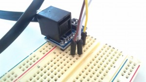 The NXT connected to the breadboard.