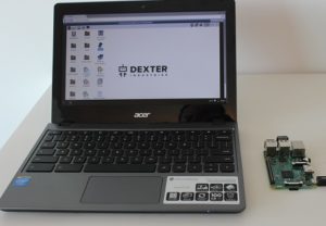 Small Chromebook connected to the Raspberry Pi