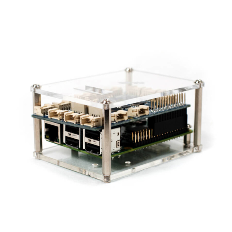 GrovePi+ with Raspberry Pi in case side view