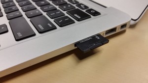 The SD Card inserted into the Mac SD Card reader port.